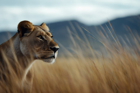 a lion in a fieldの素材