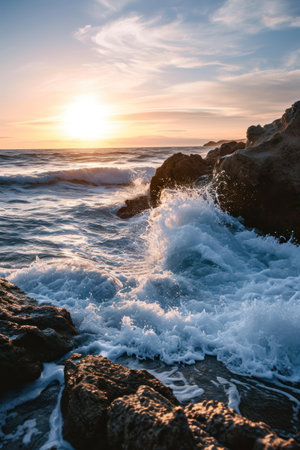 waves crashing waves on rocksの素材