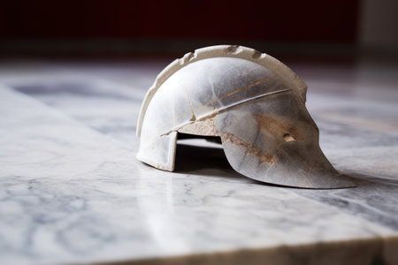 a helmet on a marble surfaceの素材