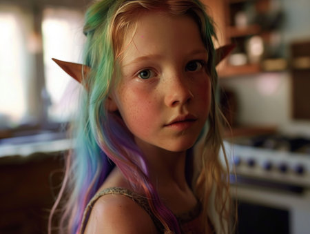 a girl with colorful hair and earsの素材