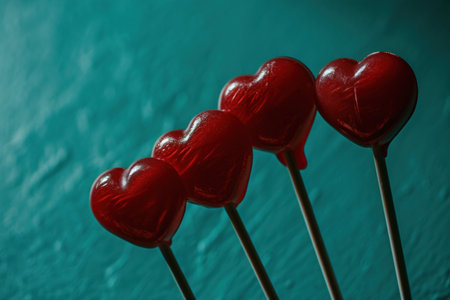 a group of red heart shaped lollipopsの素材