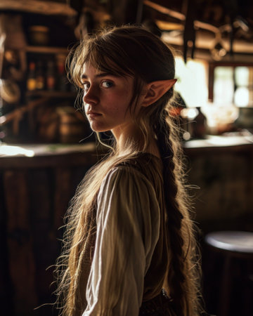 a woman with long hair and elf earsの素材