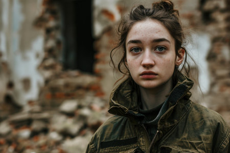 a woman looking at the cameraの素材