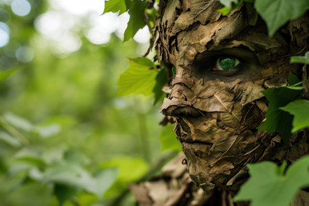 a person with leaves on faceの素材