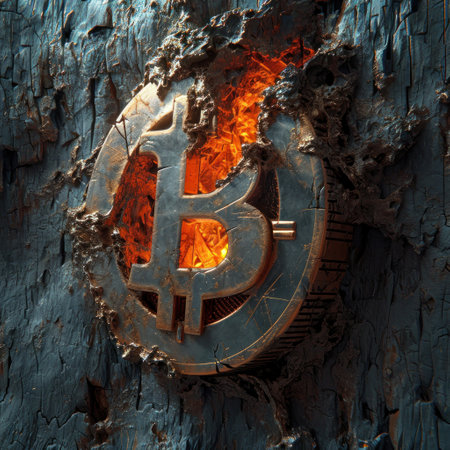 a coin with a symbol in the middle of a burnt surfaceの素材