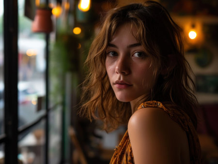 a woman looking at the cameraの素材