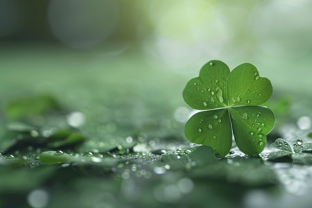 a four leaf clover with water drops on itの素材