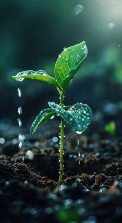 a plant with water drops coming out of itの素材
