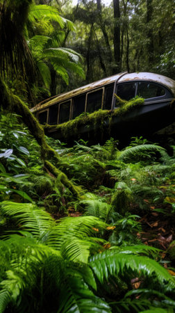 a bus in the woodsの素材