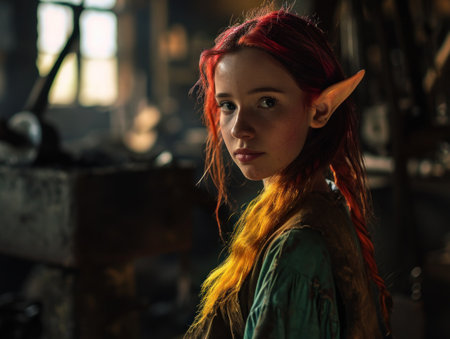 a girl with red hair and elf earsの素材