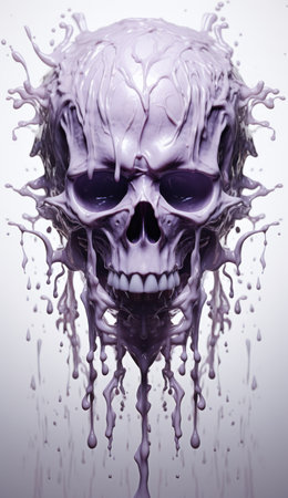 a skull with purple paint drippingの素材