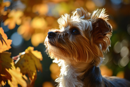 a dog looking up at a leafの素材