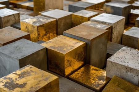 a group of gold and grey cubesの素材