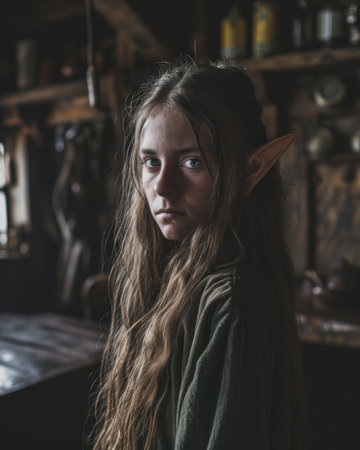 a girl with long hair and elf earsの素材