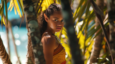 a woman with elf ears standing in a treeの素材