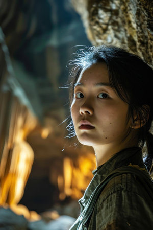 a woman looking at the cameraの素材