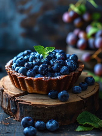 a blueberry pie on a wood surfaceの素材