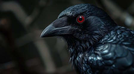 a close up of a black birdの素材
