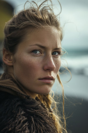 a woman with wet hair and frecklesの素材