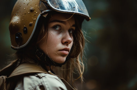 a woman wearing a helmetの素材