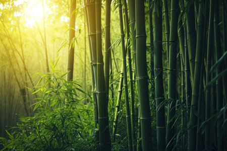 a bamboo forest with sunlightの素材