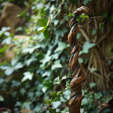 a wooden stick with vines growing on itの素材