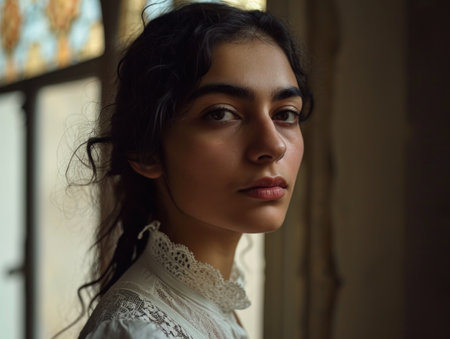 a woman looking at the cameraの素材