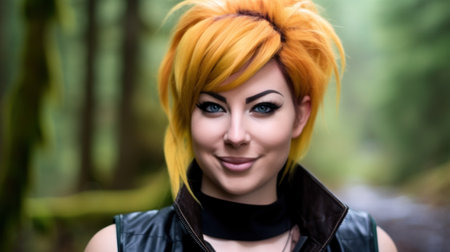 a woman with yellow hair and blue eyesの素材