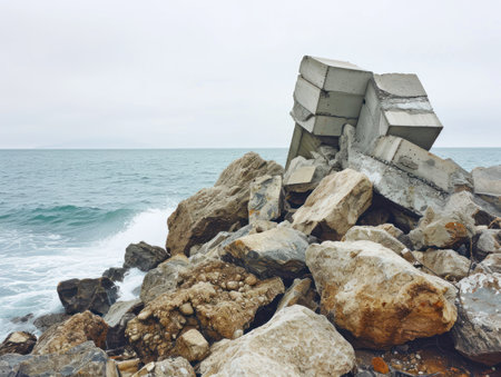 a pile of rocks by the waterの素材