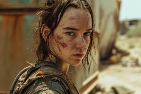 a woman with brown hair and freckles looking at the cameraの素材