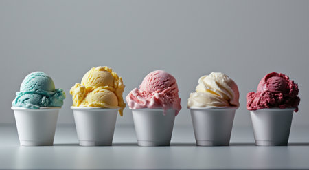 a group of ice cream in cupsの素材