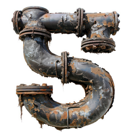 a rusty pipe with multiple boltsの素材