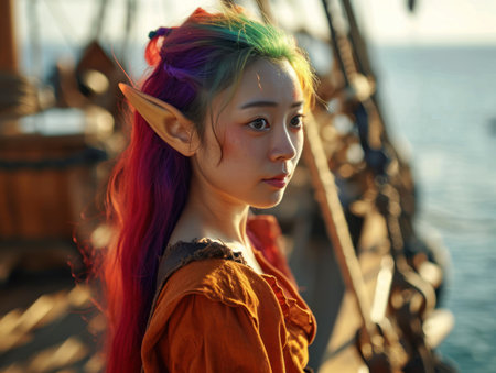 a woman with colorful hair and earsの素材