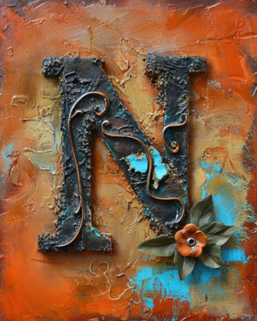 a letter n with a flowerの素材