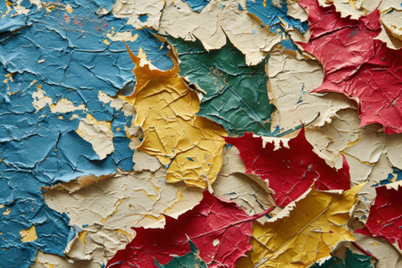 a close up of a wall with colorful leavesの素材