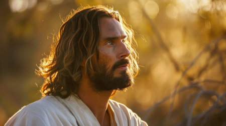 a man looking up to the sideの素材