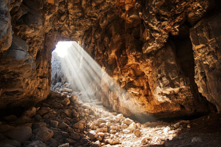 sunlight shining through a caveの素材