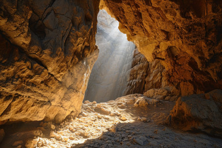 sun shining through a caveの素材