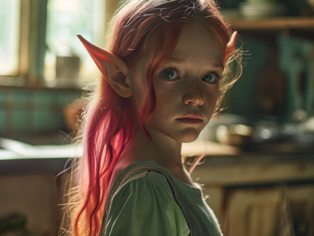 a girl with pink hair and pointy earsの素材