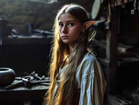 a girl with long hair and elf earsの素材