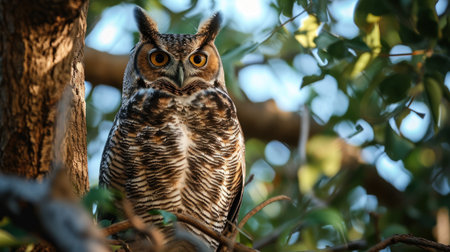an owl sitting on a branchの素材