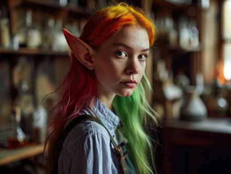 a woman with long hair and elf earsの素材