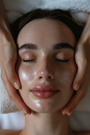 a woman receiving a face massageの素材