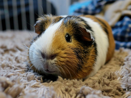 a guinea pig lying on a carpetの素材