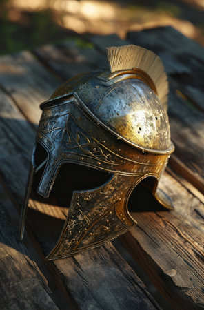 a helmet on a tableの素材