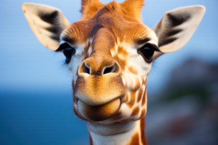 a close up of a giraffe's faceの素材