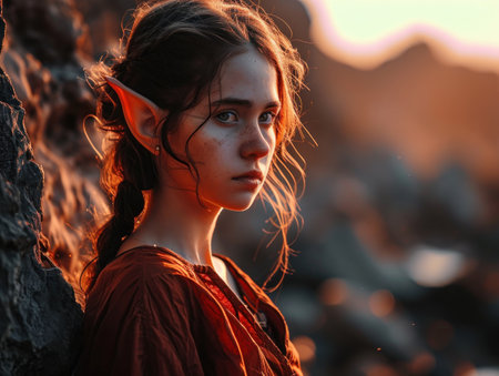 a girl with elf ears and frecklesの素材