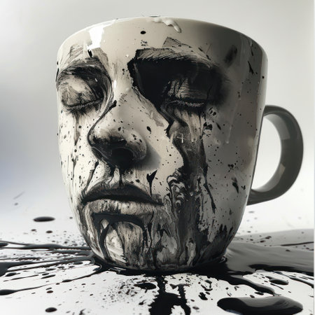 a coffee mug with a face on itの素材