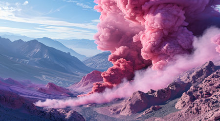 a pink smoke coming out of a mountainの素材