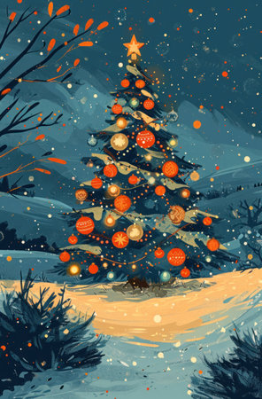 a christmas tree with lights and ballsの素材